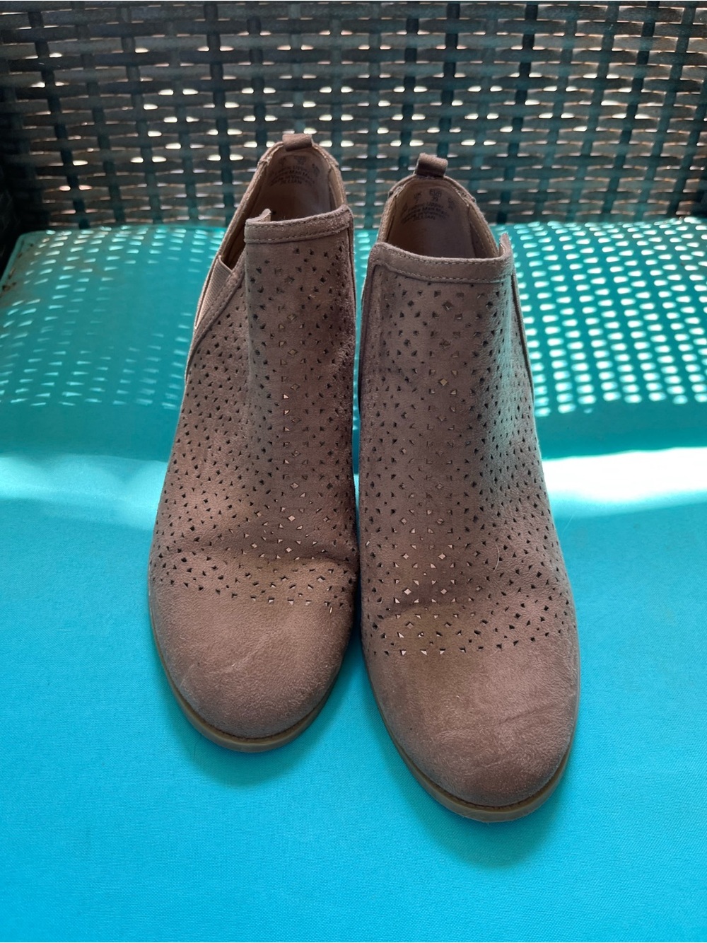 LifeStride Taupe Suede Perforated Ankle Booties
